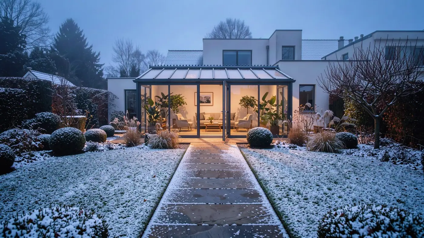 An enclosed terrace in winter