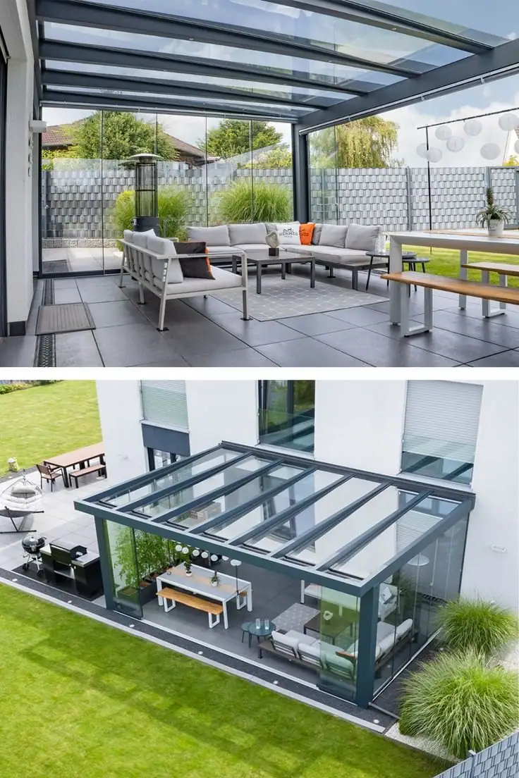 Glass patio roof, view from above