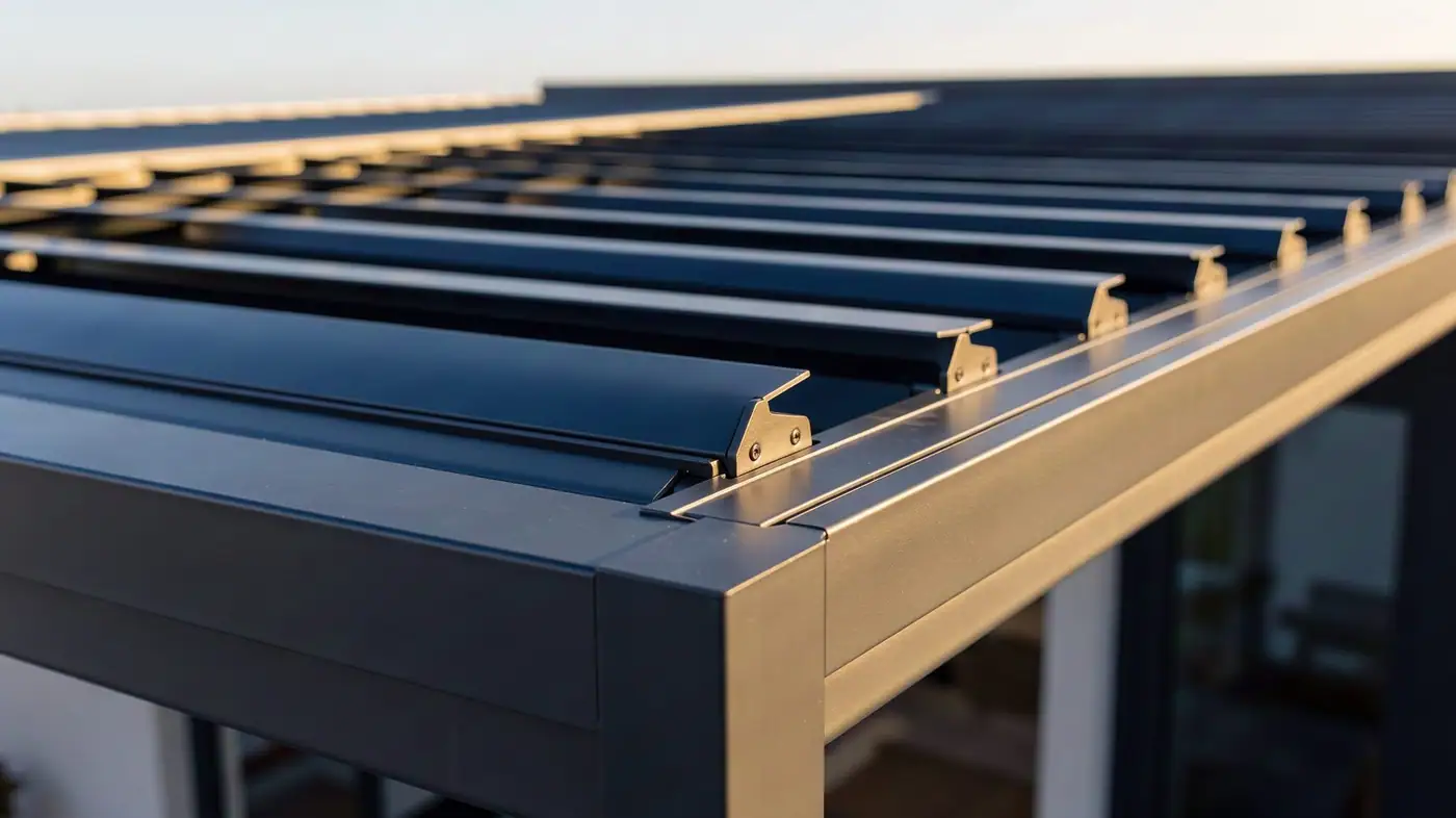 Detail of a louvre and an aluminium profile