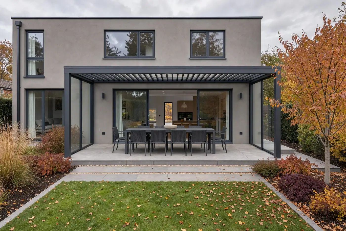 Pergola mit seitlichen Glaselementen