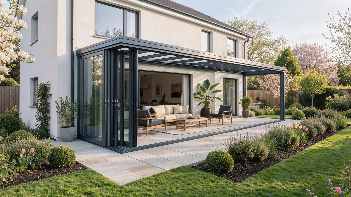 Terrassenverglasung im Frühling